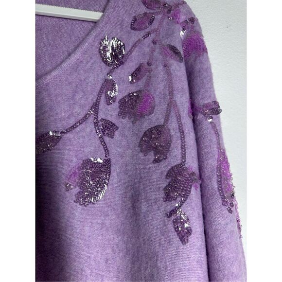 Chico’s Women’s Bohemian Sequin Purple V-Neck Sweater Size 1/M Wool Blend - Picture 4 of 14